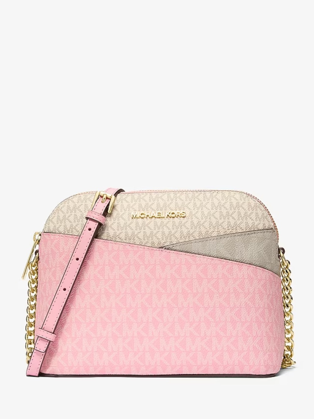 Michael Kors Pink and Beige Colorblock Signature Crossbody
